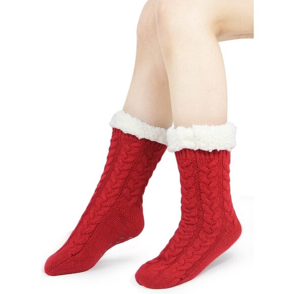 Women\'s Red With Gripper Winter Non Slip Thick Fuzzy Socks Warm Cozy Christmas main image 5